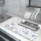 Giwawa Chinoiserie Flower Dish Drying Mat Blue Leaves Dishes Drying Pad - Image 5