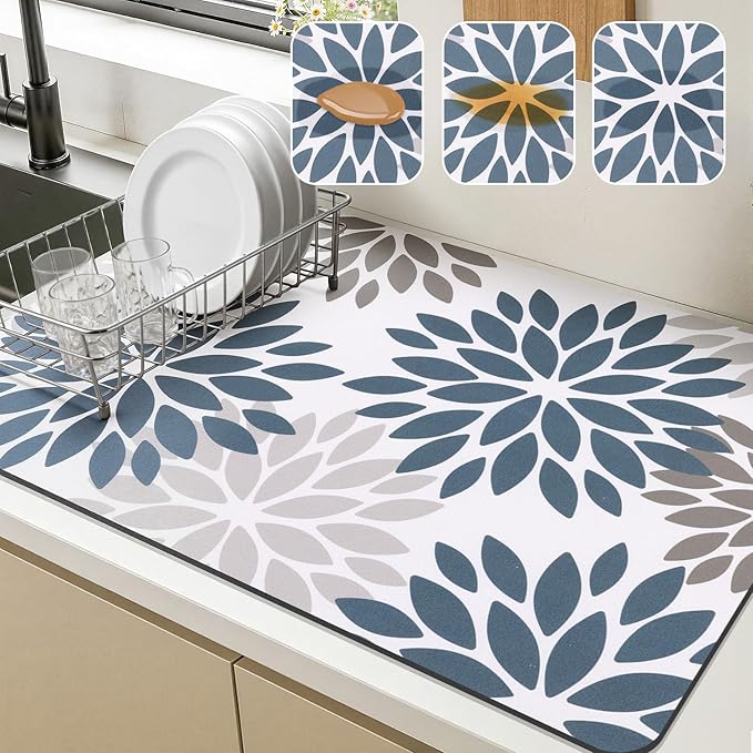 Findosom Floral Dish Drying Mat, Cuttable Drying Mat by Findosom