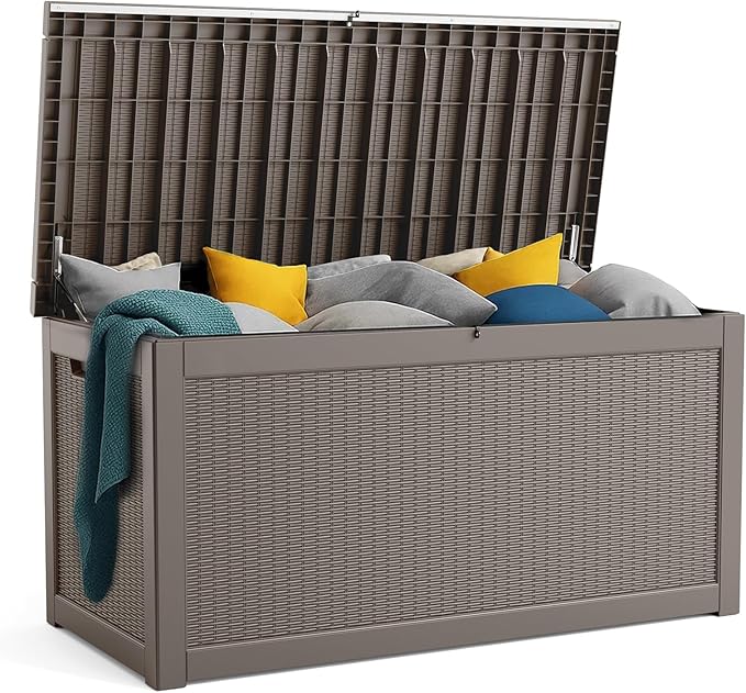 320 Gallon Resin Deck Box, Lockable Patio Outdoor Storage Box for Furniture, Garden Tools and Tools Storage, Waterproof Outside Storage Boxes - Grey by OutdoorLivingPerfected