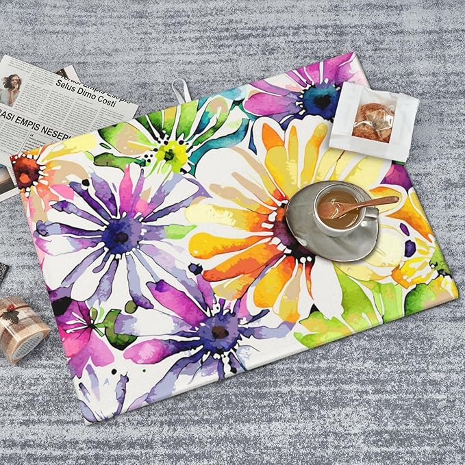 Absorbent Dish Drying Mat For Kitchen Counter, Colorful Flowers Microfiber Dish - Image 8