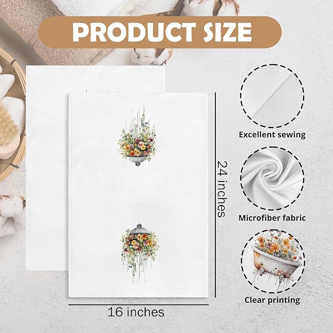 Orange Wildflower Hand Towels for Bathroom Set of 2, Sage Green Shower Head - Image 7