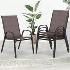 Outdoor Stackable Chairs Set of 4, Stacking Patio Chairs with Textilene Fabric, Outside Furniture for Garden Backyard Balconie Poolside Deck, Brown - Image 2