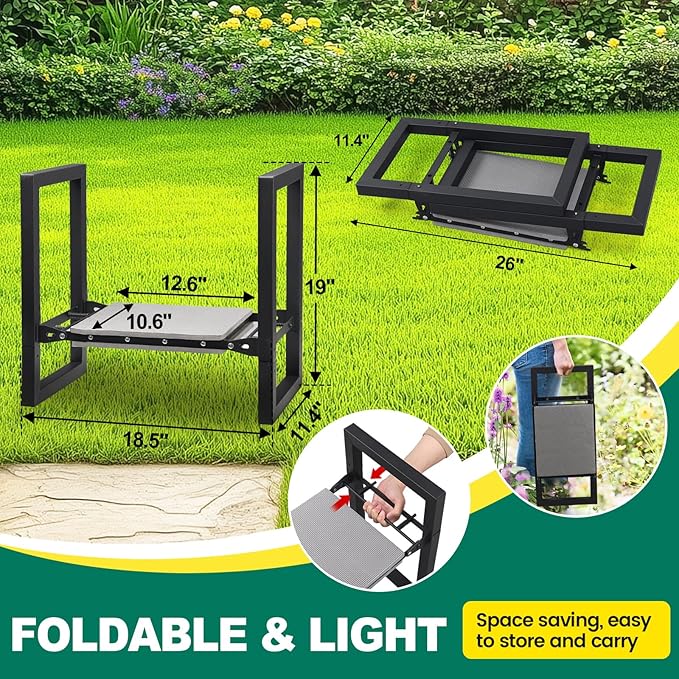 Garden Kneeler and Seat - Heavy Duty Folding Garden Stool with Handles, Stable Kneeling Device Bench Chair Gardening Tools Gifts for Women Men Seniors Gardeners Outdoor Weeding Planting - Image 2