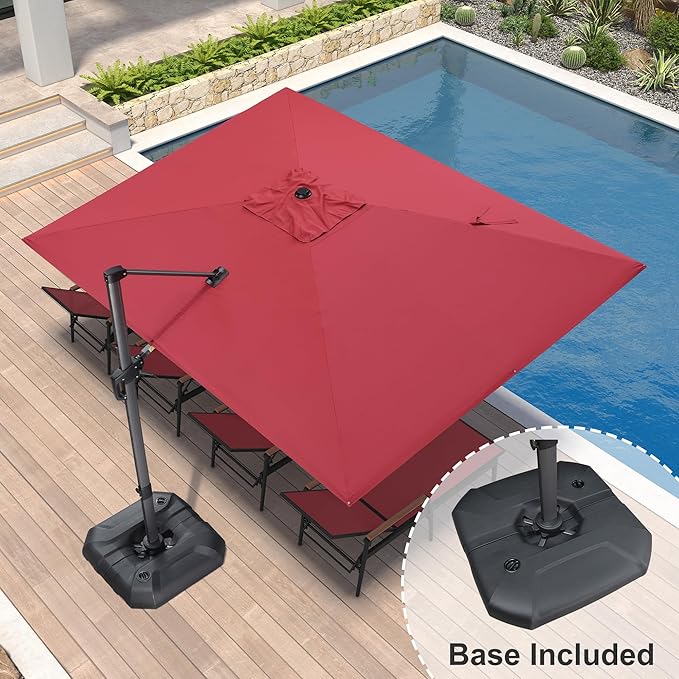 PURPLE LEAF 9' X 11.5' Square Cantilever Umbrella Patio Umbrella with Base Outdoor Umbrella Aluminum Offset with 360-degree Rotation for Garden Deck Pool Patio Terra - Image 2