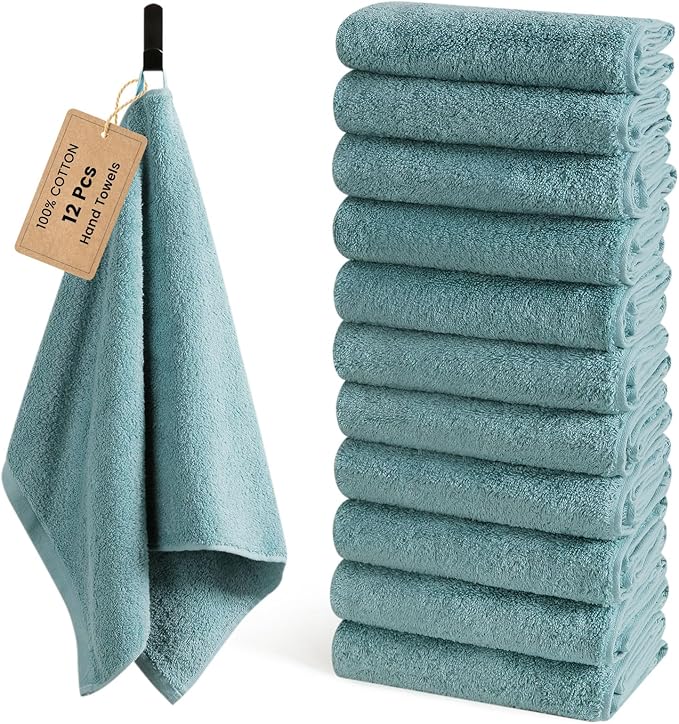 SEMAXE 12 Pack Hand Towels for Bathroom, 100% Cotton Towels by SEMAXE