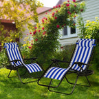 Nazhura Set of 2 Relaxing Recliners Patio Chairs Adjustable Steel Mesh Zero Gravity Lounge Chair Beach Chairs with Pillow and Cup Holder (Navy Blue Stripe) - Image 2