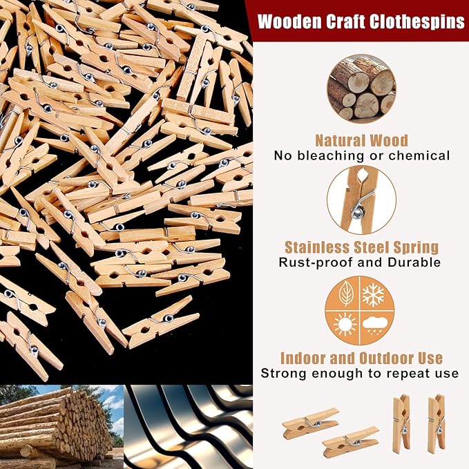KIMOBER 1.18Inch Wooden Clothespins, Sturdy Natural Wooden Craft Peg Pins Clips - Image 3