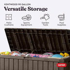 Keter Kentwood 92 Gallon Resin Deck Box-Organization and Storage for Patio Furniture Outdoor Cushions, Throw Pillows, Garden Tools and Pool Floats, Brown - Image 4