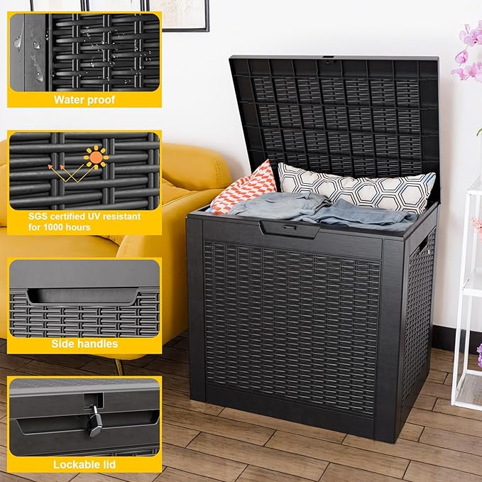 31 Gallon Waterproof Outdoor Storage Box,Resin Deck Box,Lockable Outside Storage Box Container for Patio Furniure,Garden,Pool Tools (Black) - Image 2