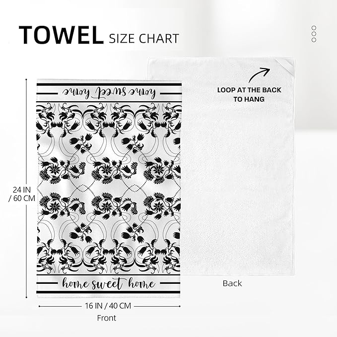 Black Kitchen Towels Decorative Set of 2, Absorbent Boho Floral Dish Towels - Image 2