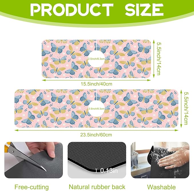 Butterflies and Chamomile Kitchen Sink Splash Guard Faucet Mat Super Absorbent - Image 2