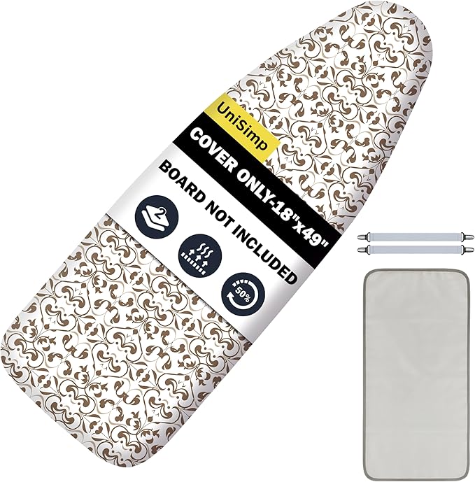 Ironing Board Cover and Pad 18"x49" Extra Thick Natural Cotton, Scorch and by UniSimp