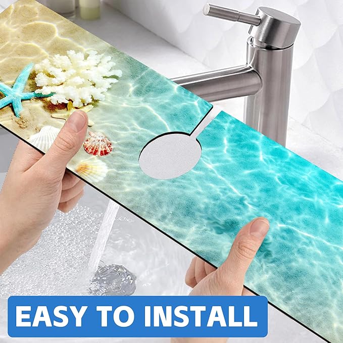 Beach Dish Drying Mat for Kitchen Sink Starfish Coral and Seashell Splash Guard - Image 6