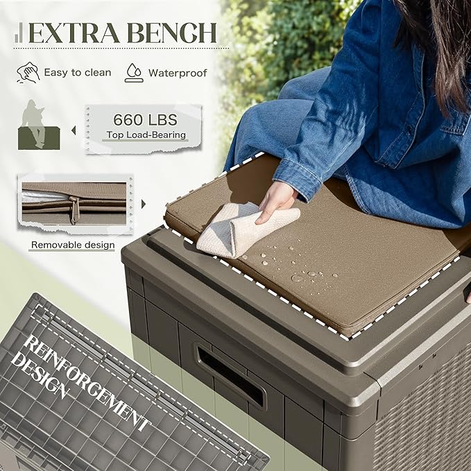 Greesum 100 Gallon Resin Deck Box Large Outdoor Storage with Cushions for Patio Furniture, Garden Tools, Pool Supplies, Weatherproof and UV Resistant, Lockable, Coffee - Image 7