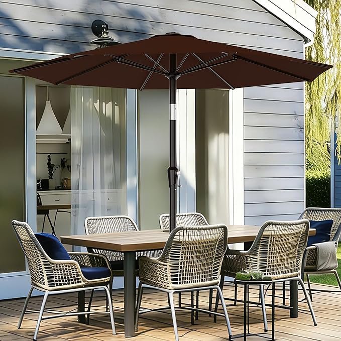 AreShark 9 FT Patio Umbrella for Outdoor, Outdoor Table Umbrella with Push Button Tilt and Crank, Outdoor Patio Umbrellas with 8 Sturdy Ribs for Market, Garden, Pool (Brown) - Image 2