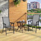 Giantex Set of 2 Patio Folding Chairs, Outdoor Chairs with Armrest, Portable Dining Chairs for Porch Camping Pool Beach Deck Lawn Garden, 2-Pack Patio Sling Chairs, Metal Frame, Grey - Image 2