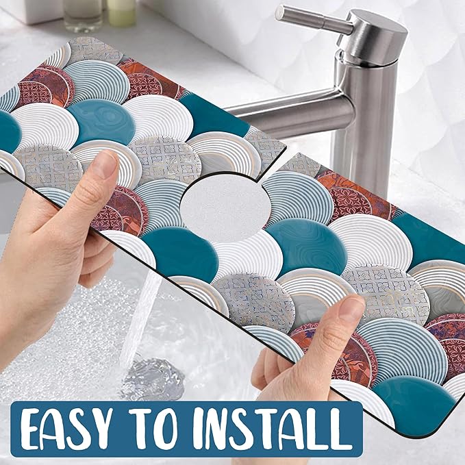 Wall Tiles Texture Sink Splash Guard Ceramic Decor Faucet Absorbing Mat Fast - Image 5