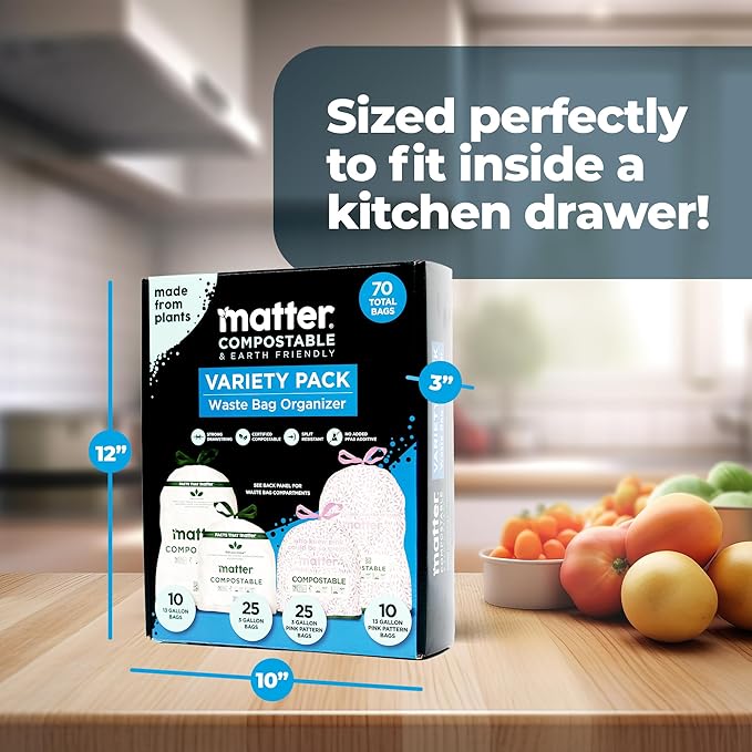 Matter Compostable Variety Pack 3 Gallon and 13 Gallon Kitchen Trash Bags - Image 5