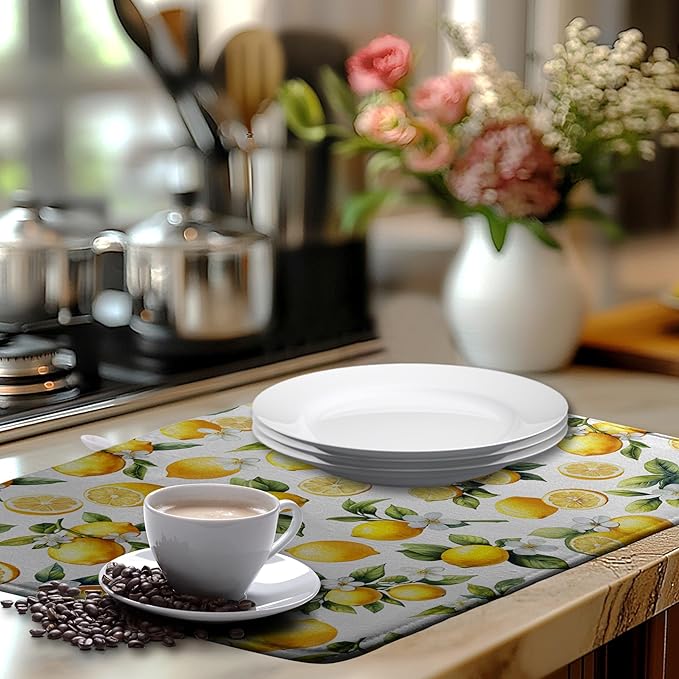Lemon Dish Drying Mat Spring Summer Kitchen Dish Drying Pad Absorbent Drying Mat - Image 6