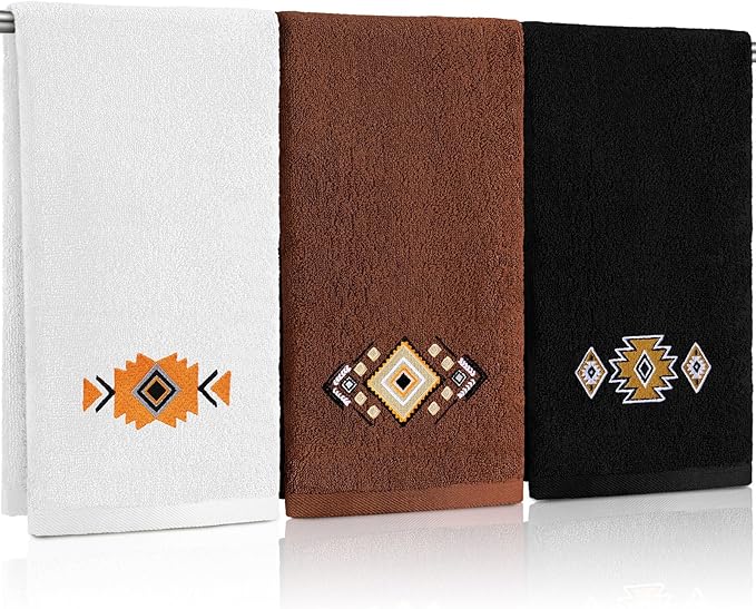 3 Pcs Western Aztec Hand Towels Southwestern Bathroom Decor Southwest Sunset by FuWeave