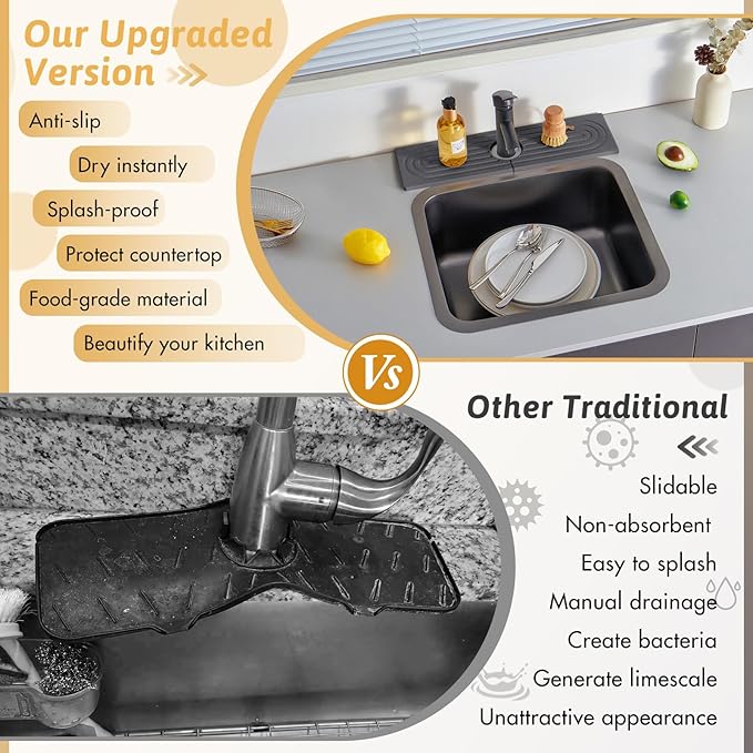 Diatomite Sink Mat around Faucet, Instant Dry Stone Sink Tray Cleaning Tools - Image 7