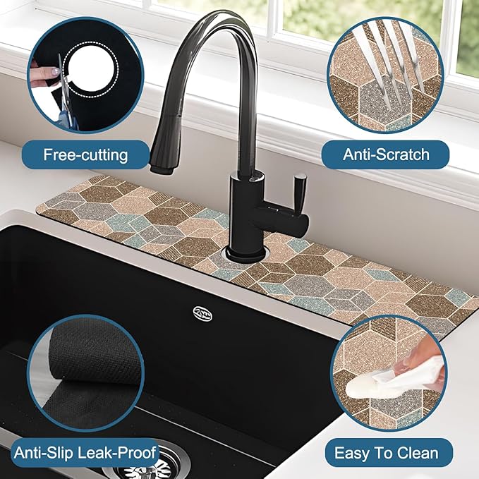Geometry Blocks Sink Faucet Absorbing Mat Glitter Geometry Super Absorbent Fast - Image 4