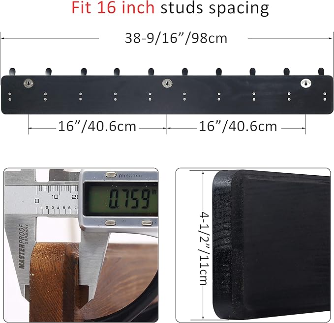 WEBI Coat Rack Wall Mount, 38 9/16" Long, 10 Tri Hooks - Image 2