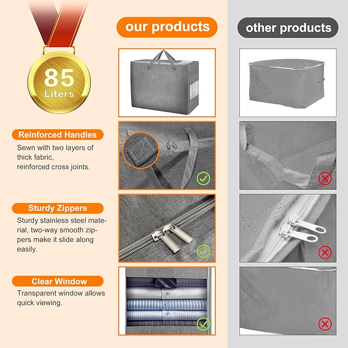 2 Pack 85L Comforter Storage Bags, Extra Large Bedding Storage Bags - Image 6