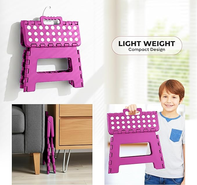 Utopia Home Folding Step Stool with Handle – 9 Inch Anti Slip Collapsible Stool – Holds Up to 300 lbs – Sturdy Plastic Step Stool Foldable for Kitchen, Bathroom and Home Use (1-Pack, Purple) - Image 7
