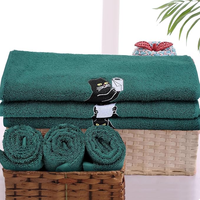 3 Pcs Cat Hand Towels for Bathroom Decor Funny Embroidered Black Cat Halloween - Image 6