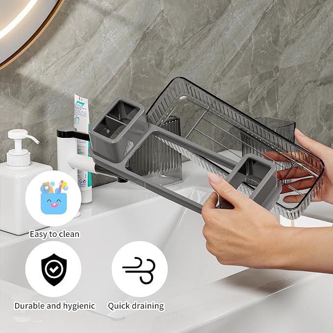 Toothbrush Holder for Bathrooms, 2 Cups Toothbrush Organizer for Bathroom - Image 2
