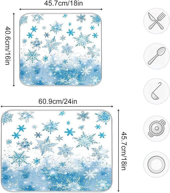 Winter Snowflake Blue Dish Drying Mat - Image 3