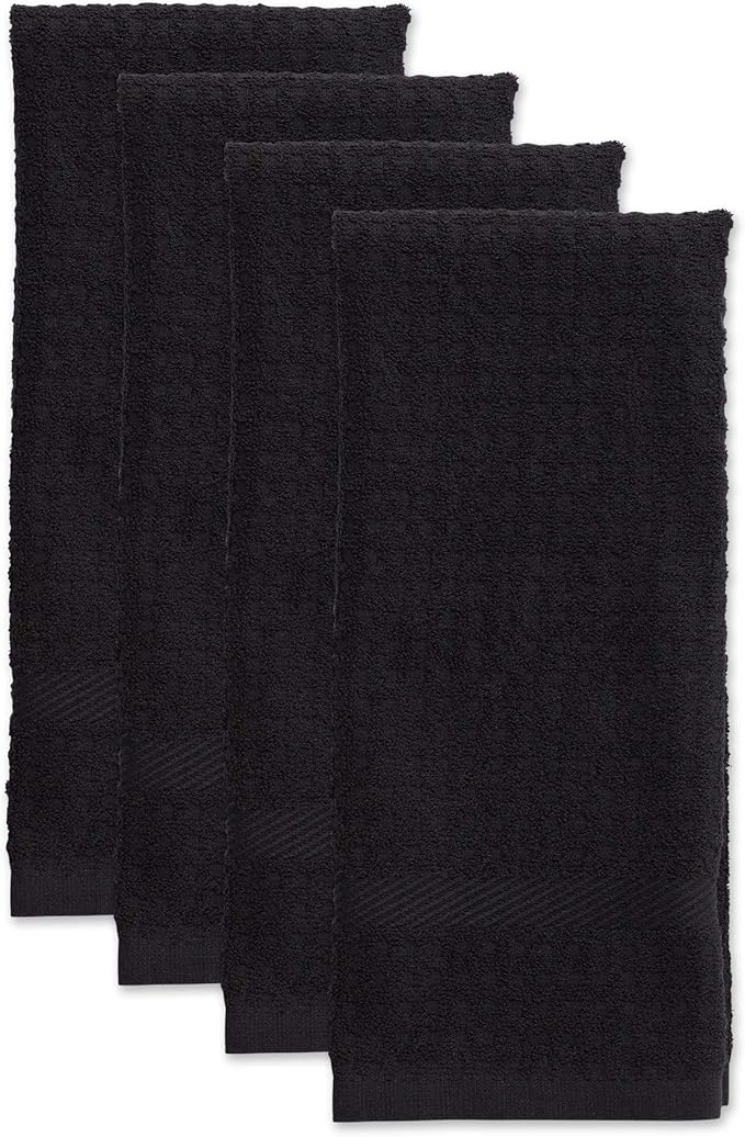 DII Basic Terry Collection Waffle Dishtowel Set, Solid Black, 4 Piece - Image 2