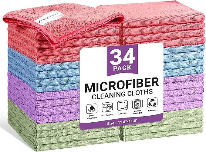 Microfiber Cleaning Cloth, 34 Pack Assorted Color Cleaning Rags by Unknown