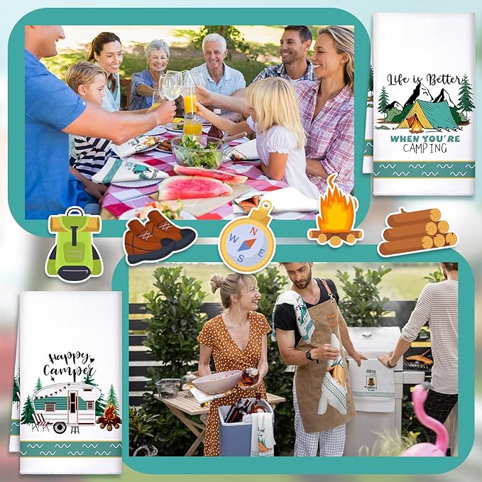 Boyiee Set of 6 Camping Kitchen Towels White Absorbent Dishcloth Bonfire Tent - Image 2