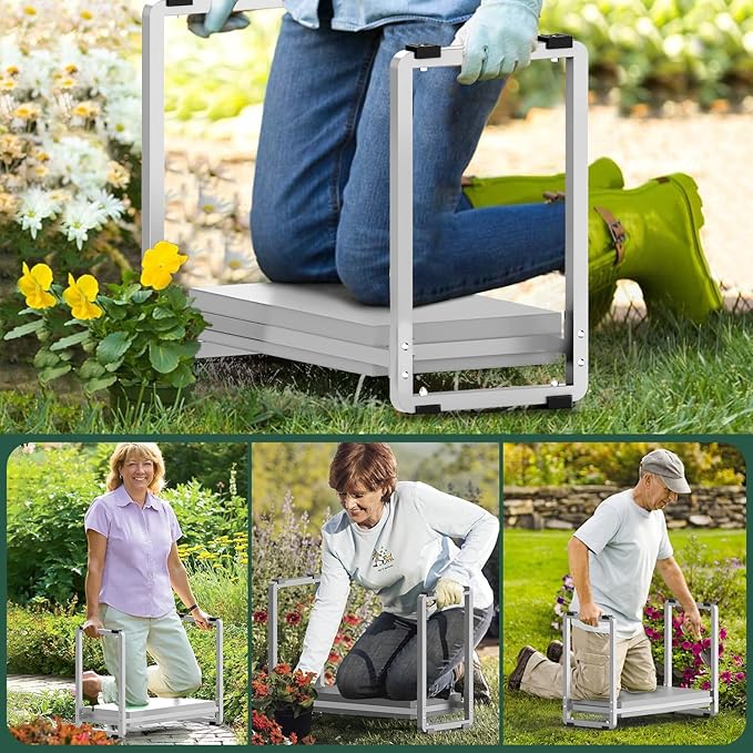 FLINTER 10.2" Wider Garden Kneeler and Seat, Heavy Duty Thick Gardening Bench for Kneeling and Seat - Garden Kneelers for Seniors, Gardening Stools for Women, Grandparents, Gardeners, Gray - Image 3