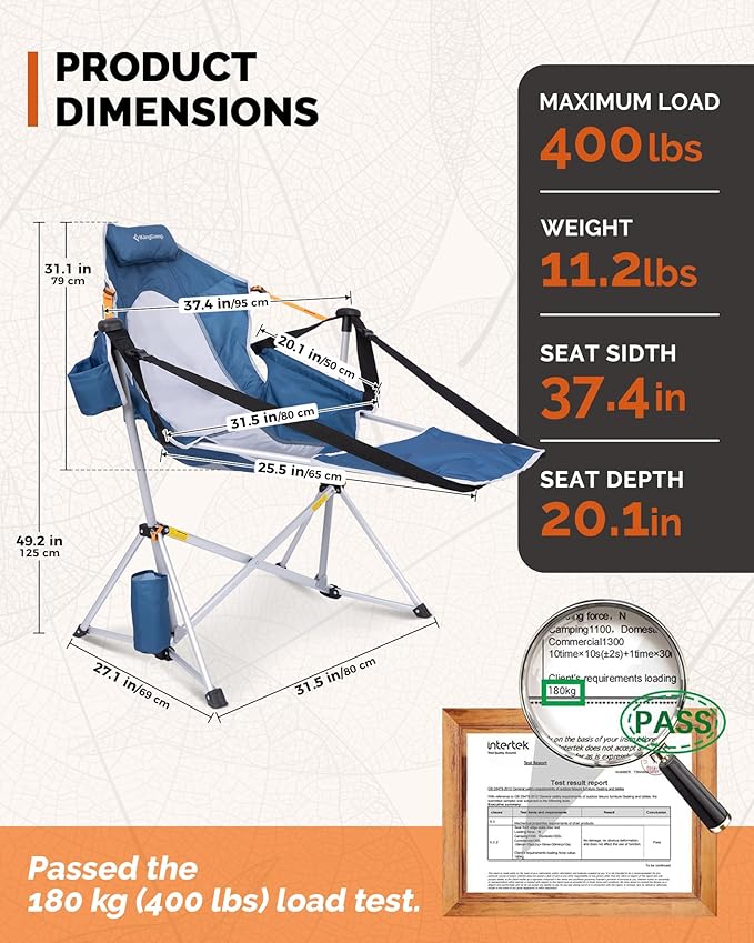 KingCamp Hammock Chair with Footrest – Heavy Duty Swinging Rocking Camping Chairs for Adults up to 400lbs, Folding Portable Oversized Rocker with Cup Holder & Pillow for Outdoor Beach Lawn RV Sports - Image 2