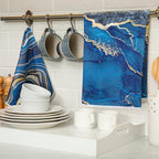 Boyiee 6 Pcs Marble Hand Towels Blue and Gold Towels Navy Blue Kitchen Towel - Image 3