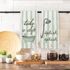 Sage Green Hand Towels for Bathroom Set of 2, Splish Splash Bathtub Dish Tea - Image 5