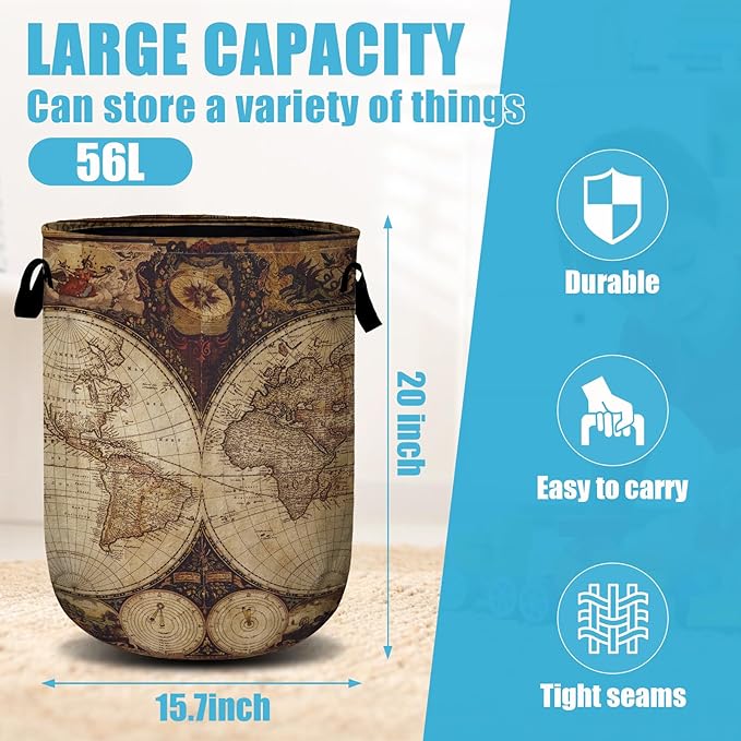 World Map Laundry Basket, Laundry Hamper Collapsible Oxford Cloth - Image 2