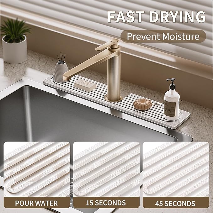 Faucet Mat for Kitchen Sink, Diatomite Stone Drying Sink Protectors, Bathroom - Image 3