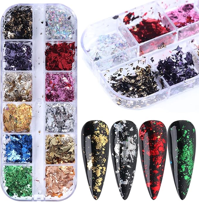 Holographic Nail Glitter Foils, 12 Colors Sparkly Ultra-Thin Aluminum Foil Nail - Image 6