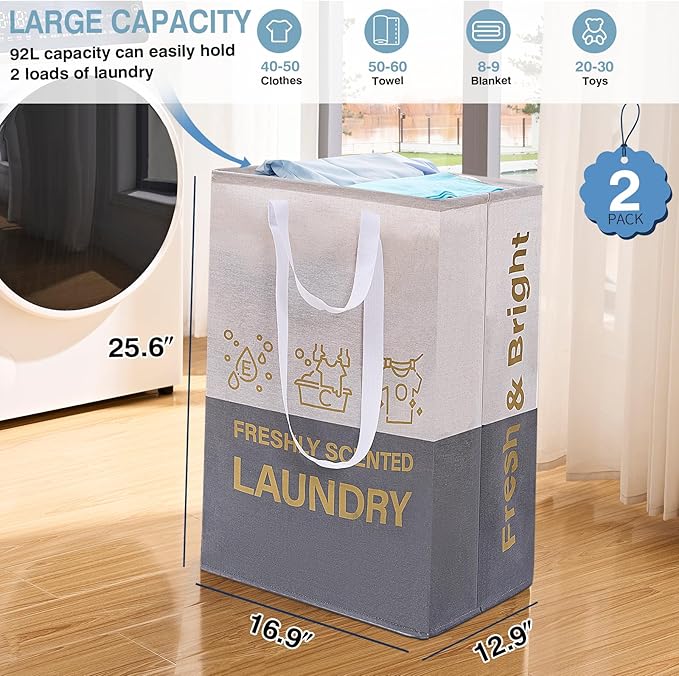 ELONG HOME 2 Pack Laundry Baskets, 92L Freestanding Laundry Basket - Image 3
