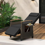RELAX4LIFE Rattan Outdoor Recliner Chair - Wicker Chaise Lounge Chair w/Adjustable Back & Footrest, Acacia Wood Armrests, Flip Side Table, Cushion, Reclining Patio Chair for Pool Yard (1, Black) - Image 2