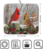 Winter Birds Dish Drying Mat Red Berry Dish Drainer Rack Mat Microfiber - Image 2