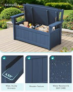 SERWALL HDPE Outdoor Storage Bench, All-Weather, UV-Resistant Deck Box with Waterproof Storage Bags, 57 Gallon Dual-Use Seat & Organizer Deck Boxes for Patio, Garden Tools & Pool (Navy Blue) - Image 5