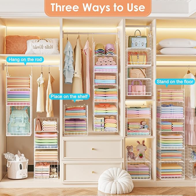 6 Tier Raised-Height Hanging Closet Organizer, Stackable Sweater Organizer - Image 6
