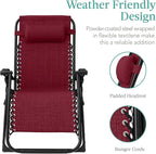 Best Choice Products Oversized Zero Gravity Chair, Folding Outdoor Patio Recliner, XL Anti Gravity Lounger w/Removable Cushion, Cup Holder, Side Tray, 350lb Capacity - Burgundy - Image 4