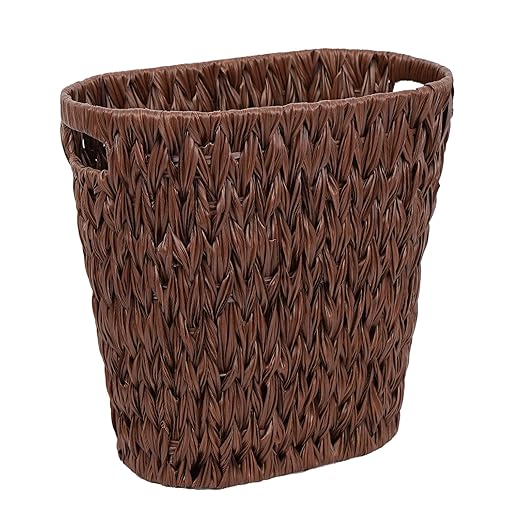 Wicker Trash Can, Waterproof Bathroom Waste Basket, Plastic Wicker Woven Waste by buynow