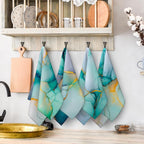 Teal Gold Kitchen Towel Set of 4 Soft Absorbent Marble Texture Turquoise - Image 6